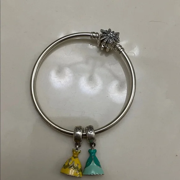 Pandora Silver Bracelet with Yellow and Teal Charms - Picture 2 of 3